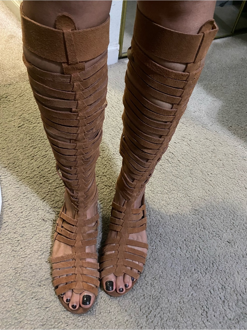Jeffrey Campbell Tan Suede Knee-High Gladiator Sandals